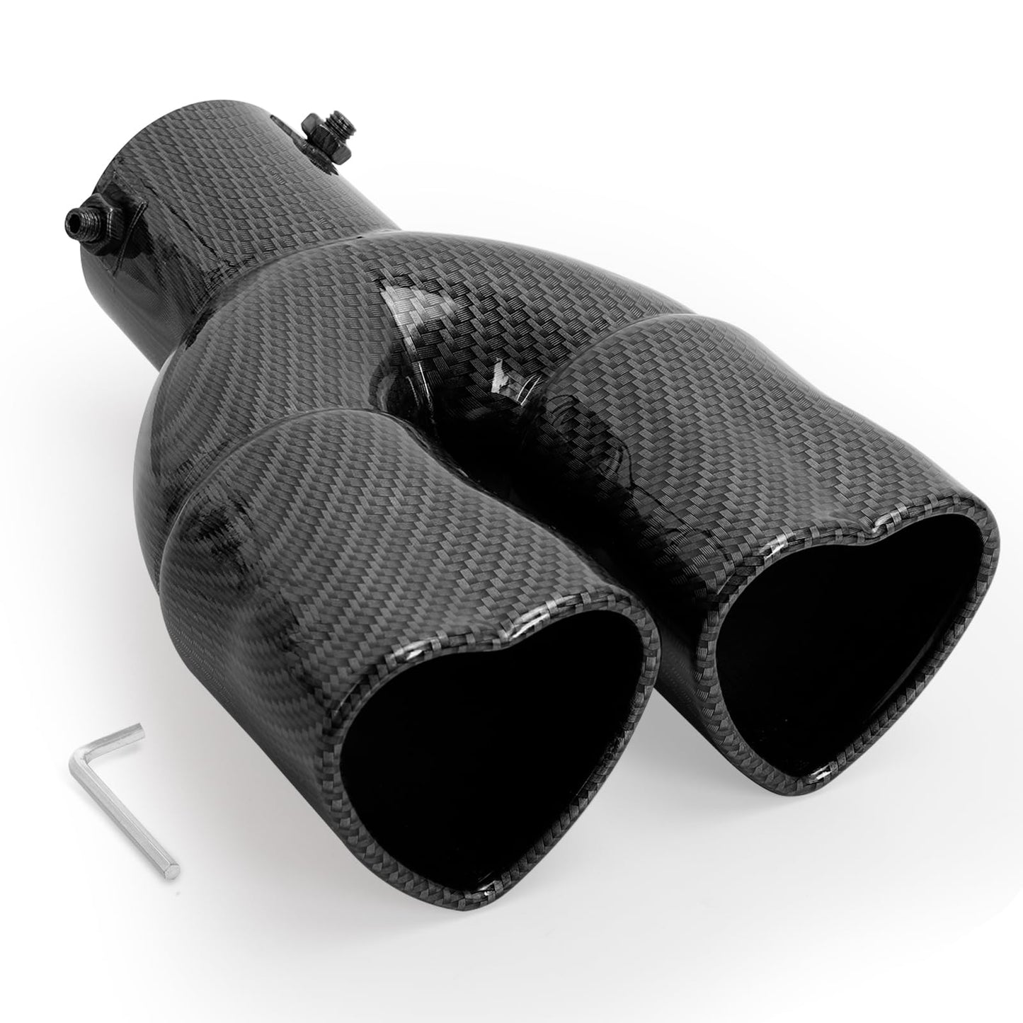 Carbon Fiber Style Universal Heart-Shaped Dual Outlet Exhaust Tip, 2.5-Inch Clamp-On Stainless Steel Tailpipe Tip