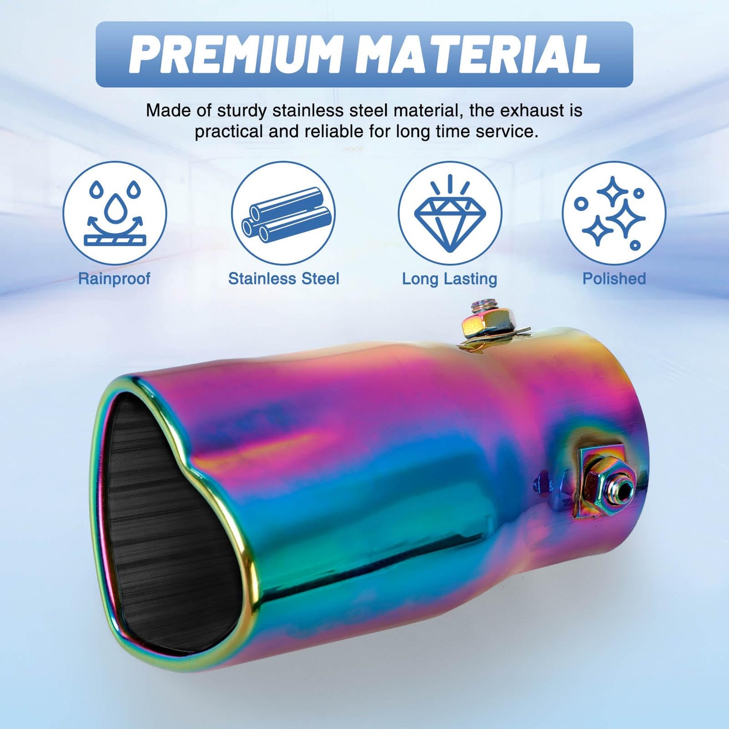 Rainbow Universal Heart-Shaped Single Outlet Exhaust Tip, 2.25-Inch Clamp-On Stainless Steel Tailpipe Tip
