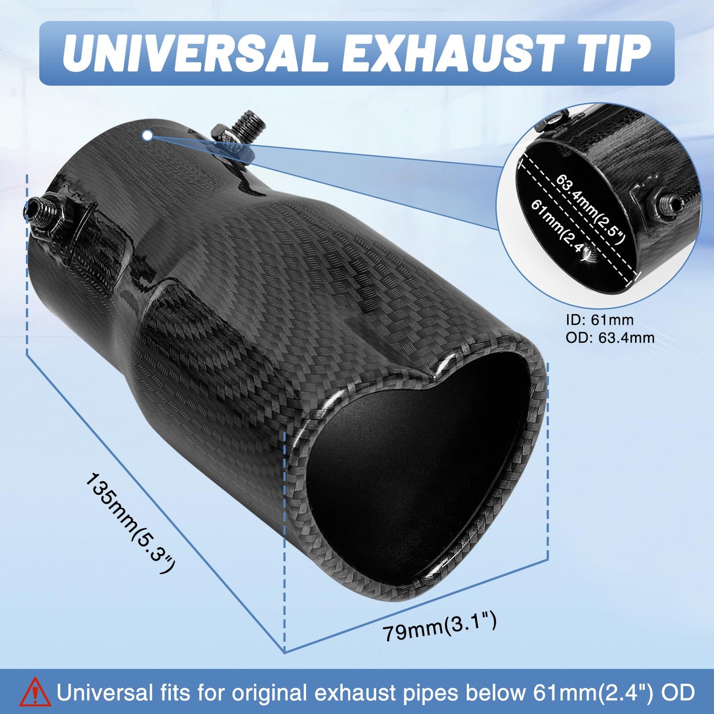 Carbon Fiber Style Universal Heart-Shaped Single Outlet Exhaust Tip, 2.25-Inch Clamp-On Stainless Steel Tailpipe Tip