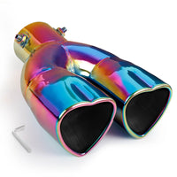 Rainbow Universal Heart-Shaped Dual Outlet Exhaust Tip, 2.5-Inch Clamp-On Stainless Steel Tailpipe Tip