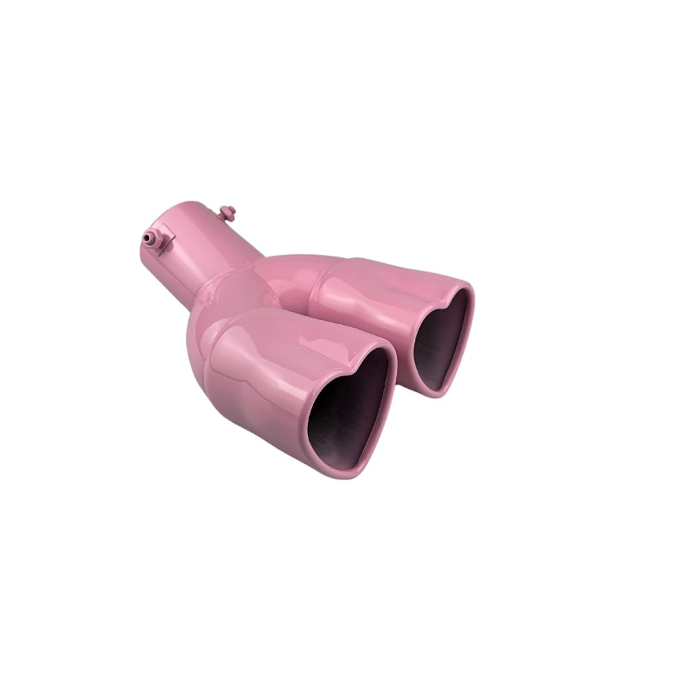 Pink Universal Heart-Shaped Dual Outlet Exhaust Tip, 2.5-Inch Clamp-On Stainless Steel Tailpipe Tip