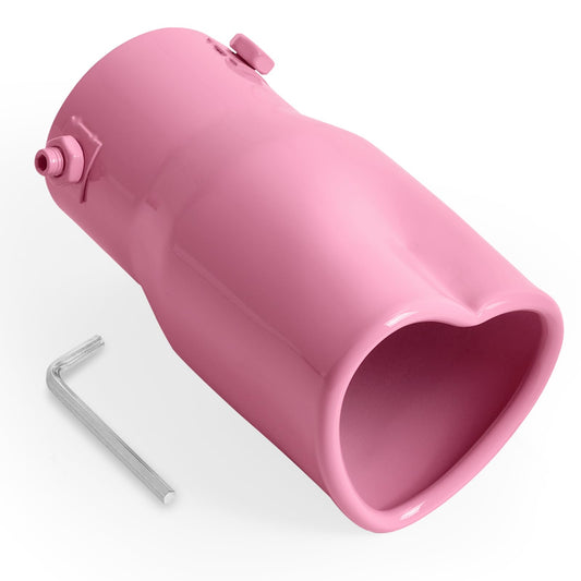 Pink Universal Heart-Shaped Single Outlet Exhaust Tip, 2.25-Inch Clamp-On Stainless Steel Tailpipe Tip