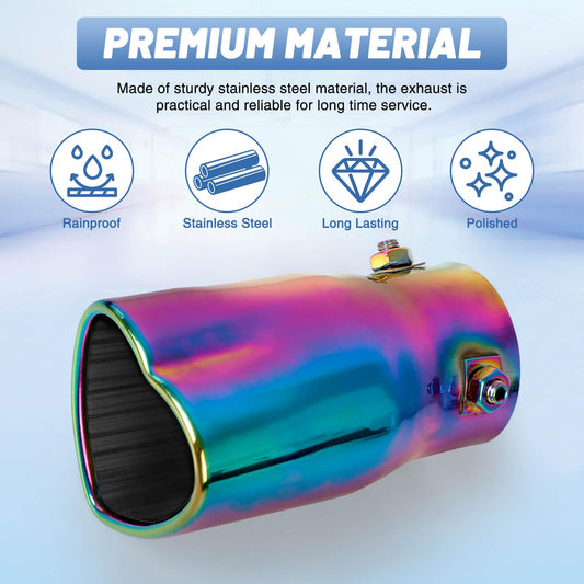 Rainbow Universal Heart-Shaped Single Outlet Exhaust Tip, 2.25-Inch Clamp-On Stainless Steel Tailpipe Tip