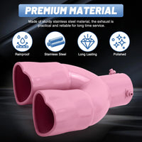 Pink Universal Heart-Shaped Dual Outlet Exhaust Tip, 2.5-Inch Clamp-On Stainless Steel Tailpipe Tip