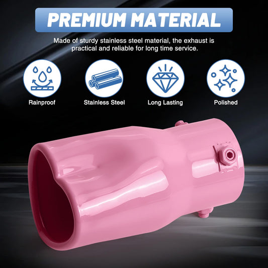 Pink Universal Heart-Shaped Single Outlet Exhaust Tip, 2.25-Inch Clamp-On Stainless Steel Tailpipe Tip