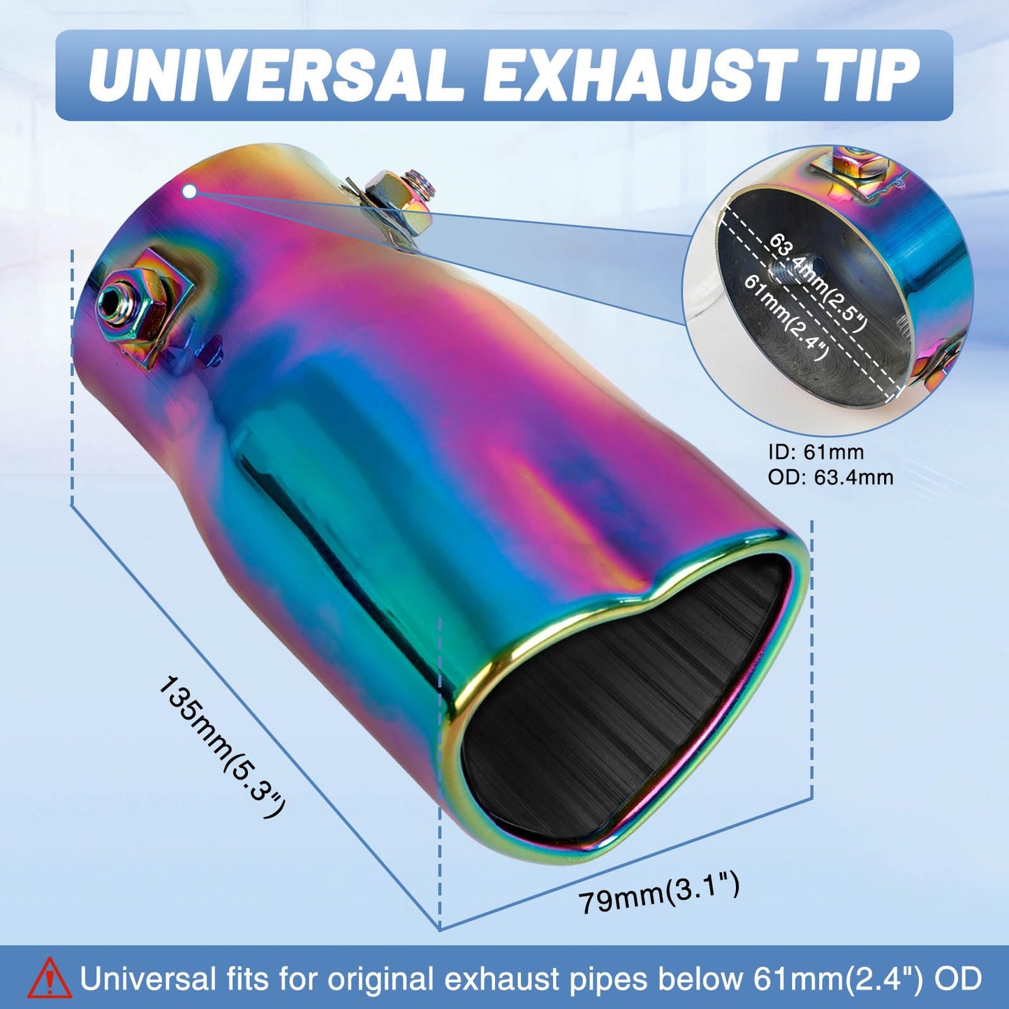 Rainbow Universal Heart-Shaped Single Outlet Exhaust Tip, 2.25-Inch Clamp-On Stainless Steel Tailpipe Tip