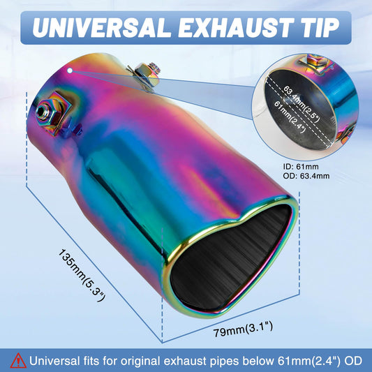 Rainbow Universal Heart-Shaped Single Outlet Exhaust Tip, 2.25-Inch Clamp-On Stainless Steel Tailpipe Tip