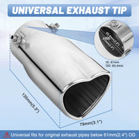 Chrome Silver Universal Heart-Shaped Single Outlet Exhaust Tip, 2.25-Inch Clamp-On Stainless Steel Tailpipe Tip