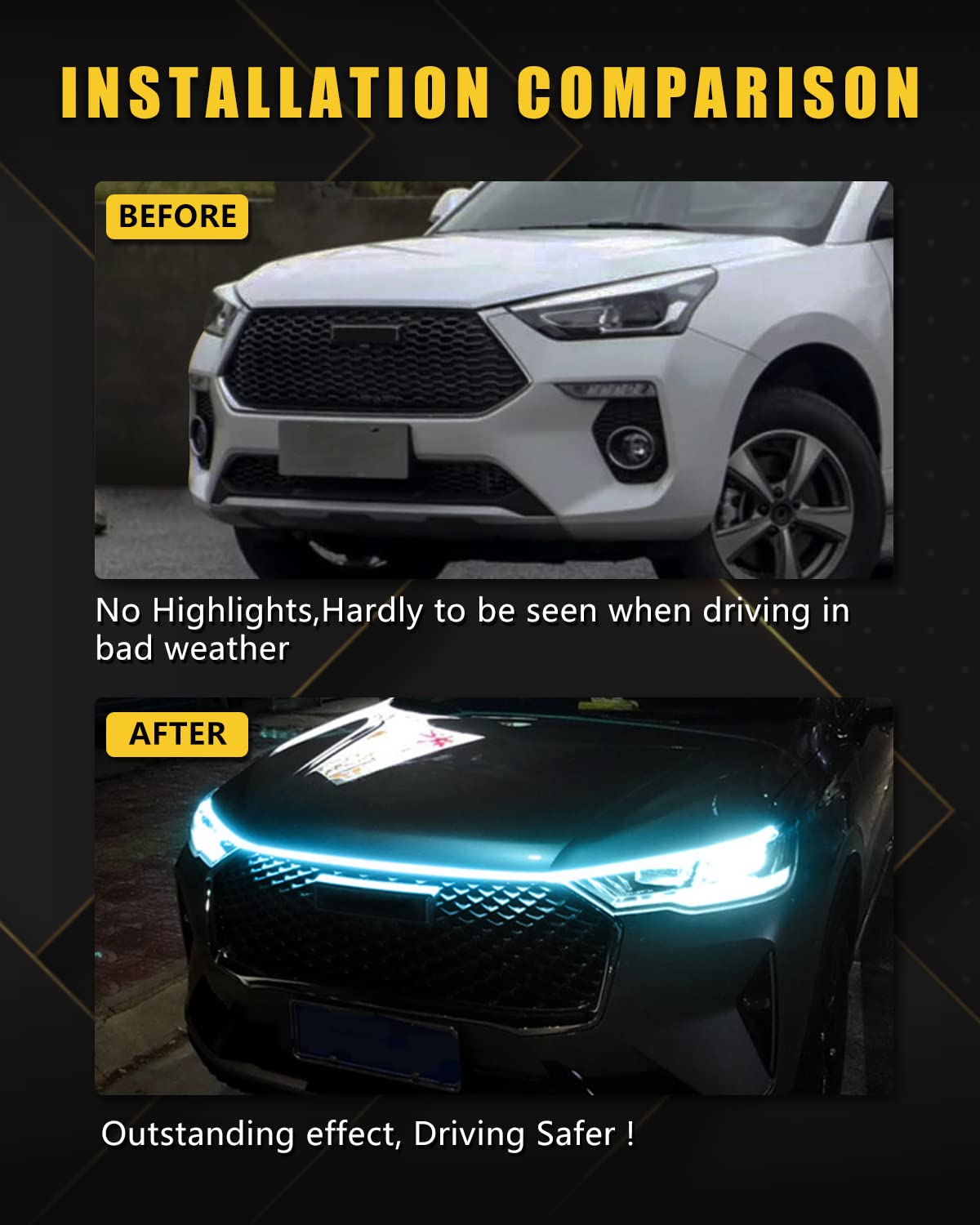 blue Car LED Hood Light Strip