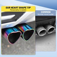 Rainbow Universal Heart-Shaped Dual Outlet Exhaust Tip, 2.5-Inch Clamp-On Stainless Steel Tailpipe Tip