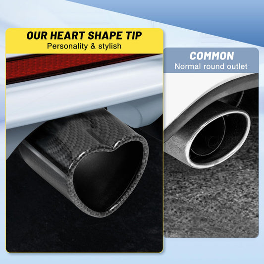 Carbon Fiber Style Universal Heart-Shaped Single Outlet Exhaust Tip, 2.25-Inch Clamp-On Stainless Steel Tailpipe Tip