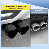 Carbon Fiber Style Universal Heart-Shaped Dual Outlet Exhaust Tip, 2.5-Inch Clamp-On Stainless Steel Tailpipe Tip