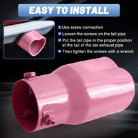 Pink Universal Heart-Shaped Single Outlet Exhaust Tip, 2.25-Inch Clamp-On Stainless Steel Tailpipe Tip