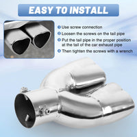 Chrome Silver Universal Heart-Shaped Dual Outlet Exhaust Tip, 2.5-Inch Clamp-On Stainless Steel Tailpipe Tip
